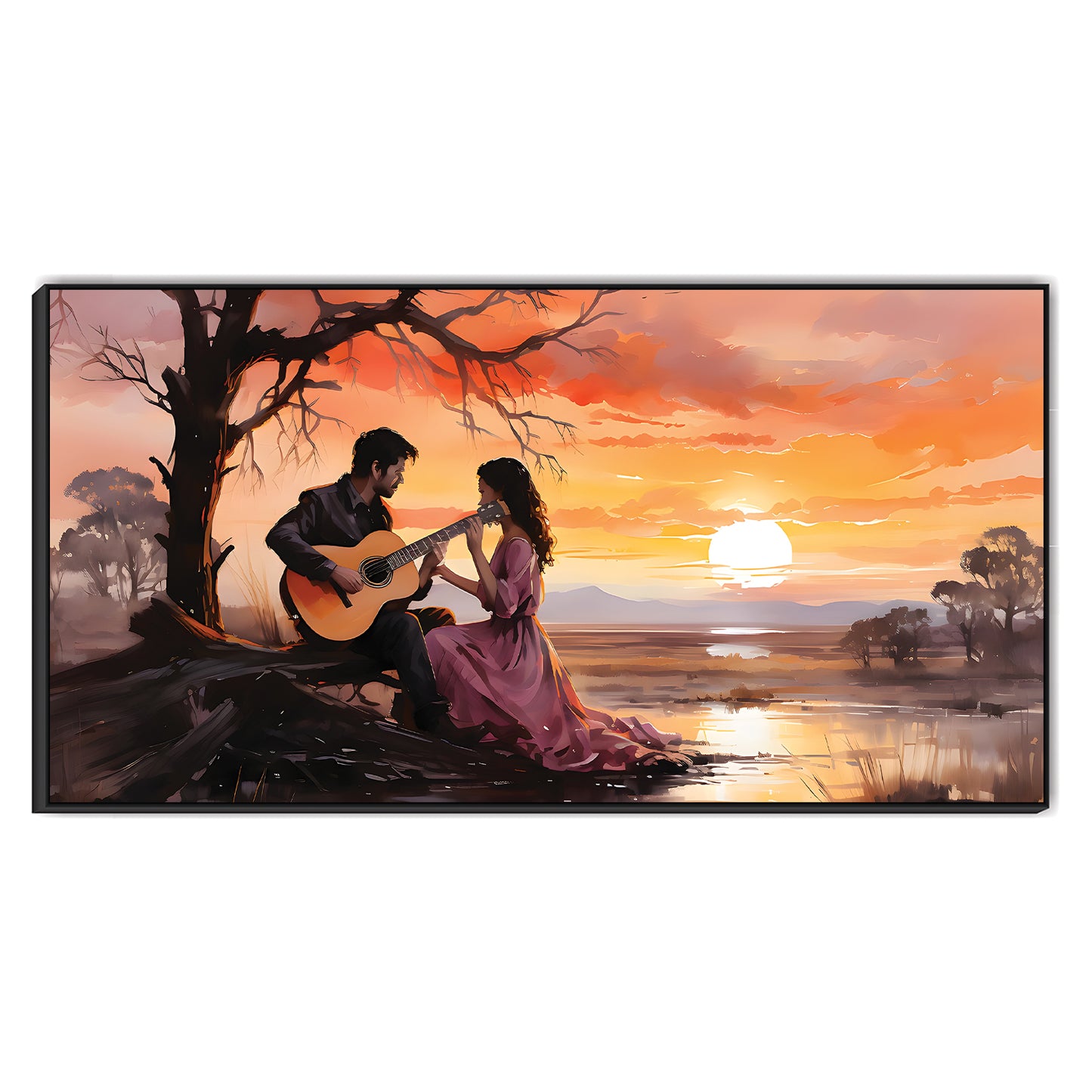 Romantic Sunset Serenade by the Lake Canvas Art