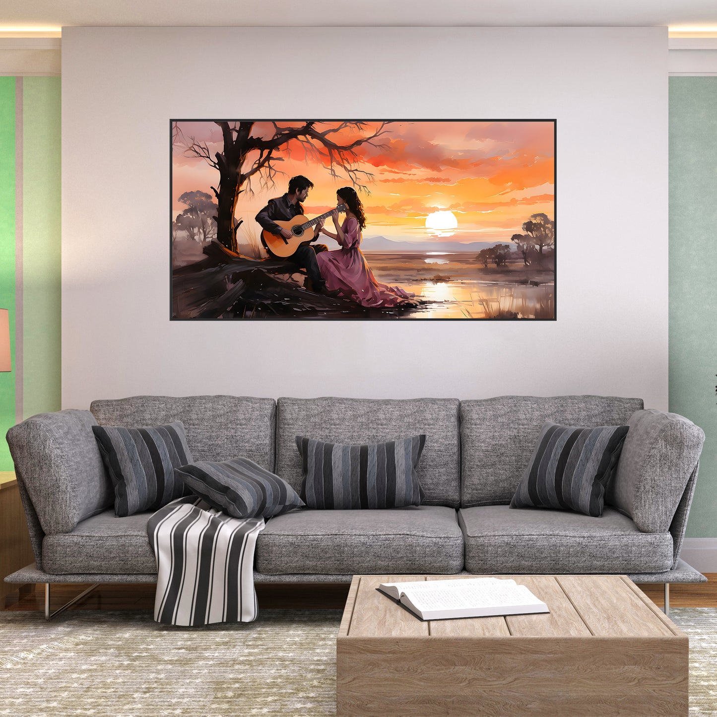 Romantic Sunset Serenade by the Lake Canvas Art