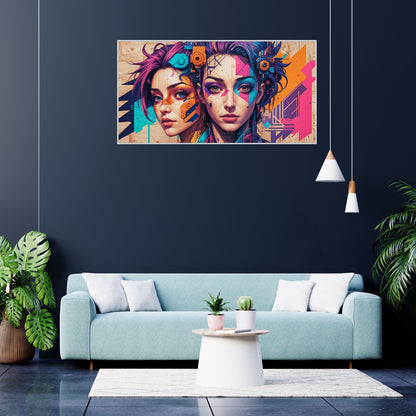 Cyberpunk Twins - Futuristic Canvas Art