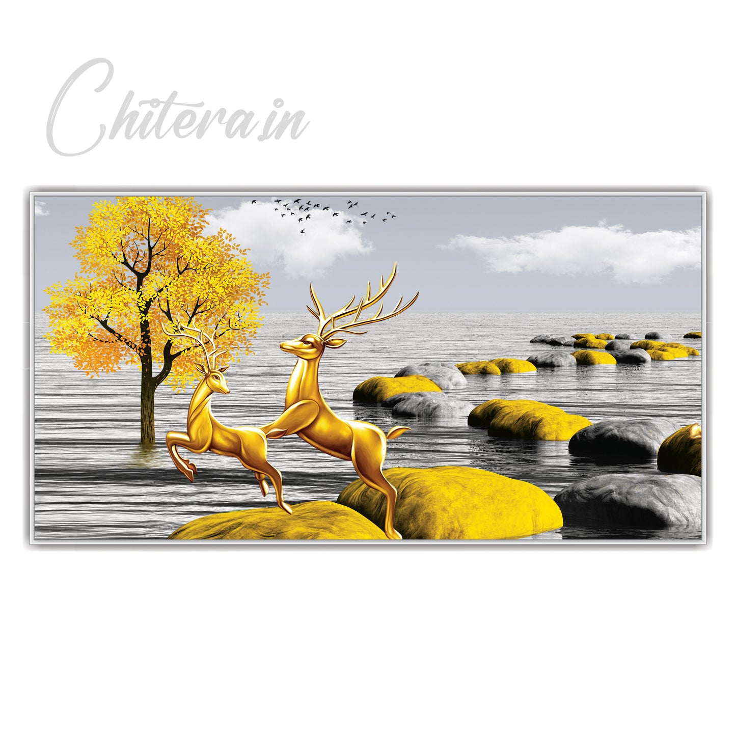 Golden Deer Canvas art Print Wall Painting