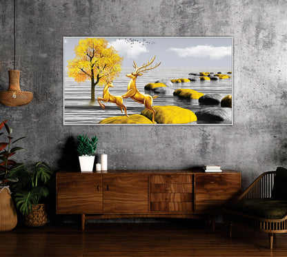 Golden Deer Canvas art Print Wall Painting