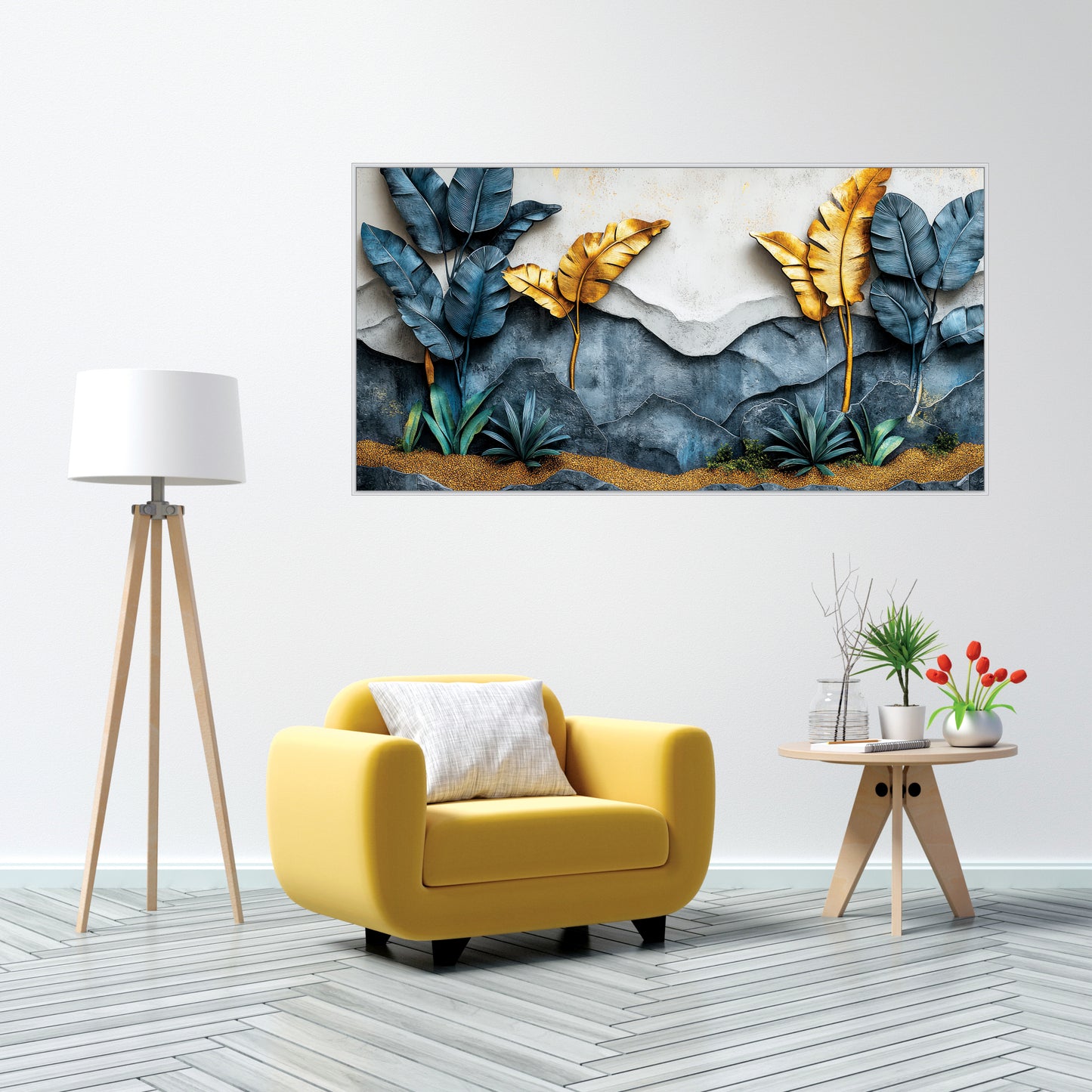 3D Palm Trees with Golden Texture Canvas Art Wall Painting