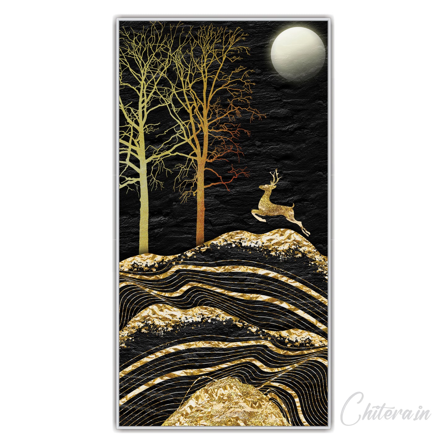 Gold textured Stag,Tree & full moon