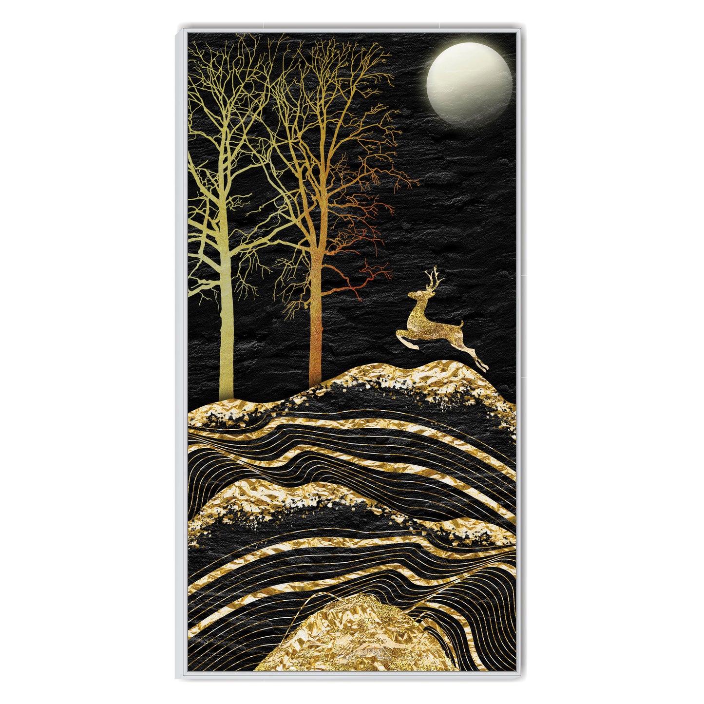 Gold textured Stag,Tree & full moon