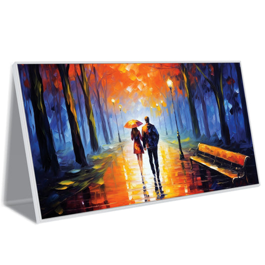 Couple Walking Rain with Umbrella Canvas Art Print Wall Painting