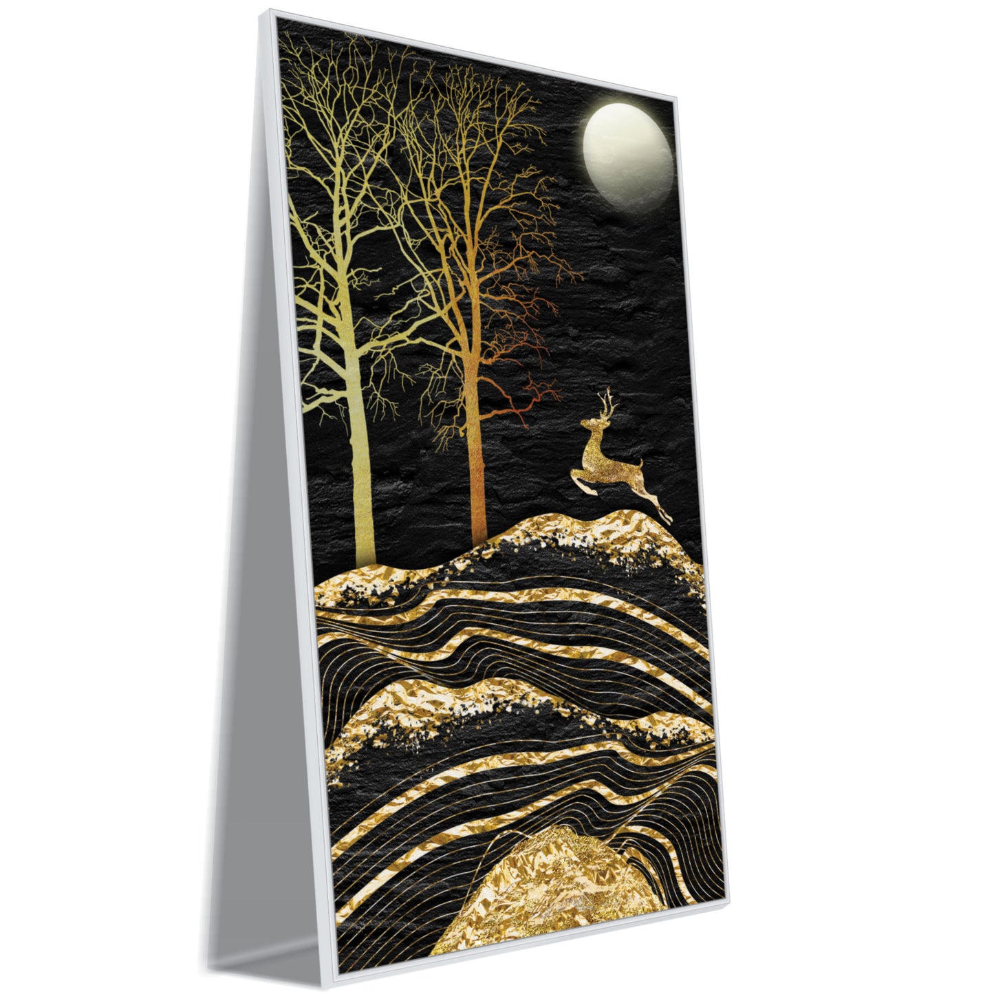 Gold textured Stag,Tree & full moon