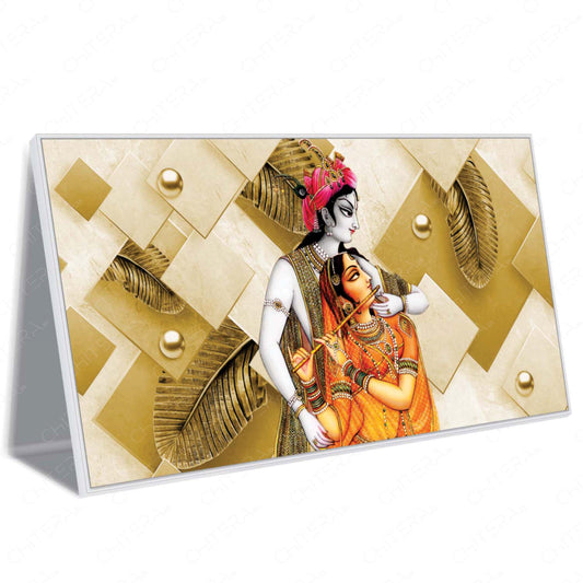 Radha Krishna Eternal Love in Golden Aura Canvas Wall Art