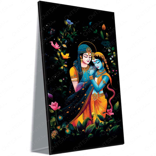 Spiritual Beauty of Radha Krishna in Night Glow Canvas Wall Art