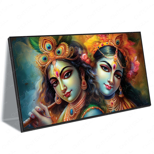 Divine Radha Krishna Together in Bliss Canvas Wall Art