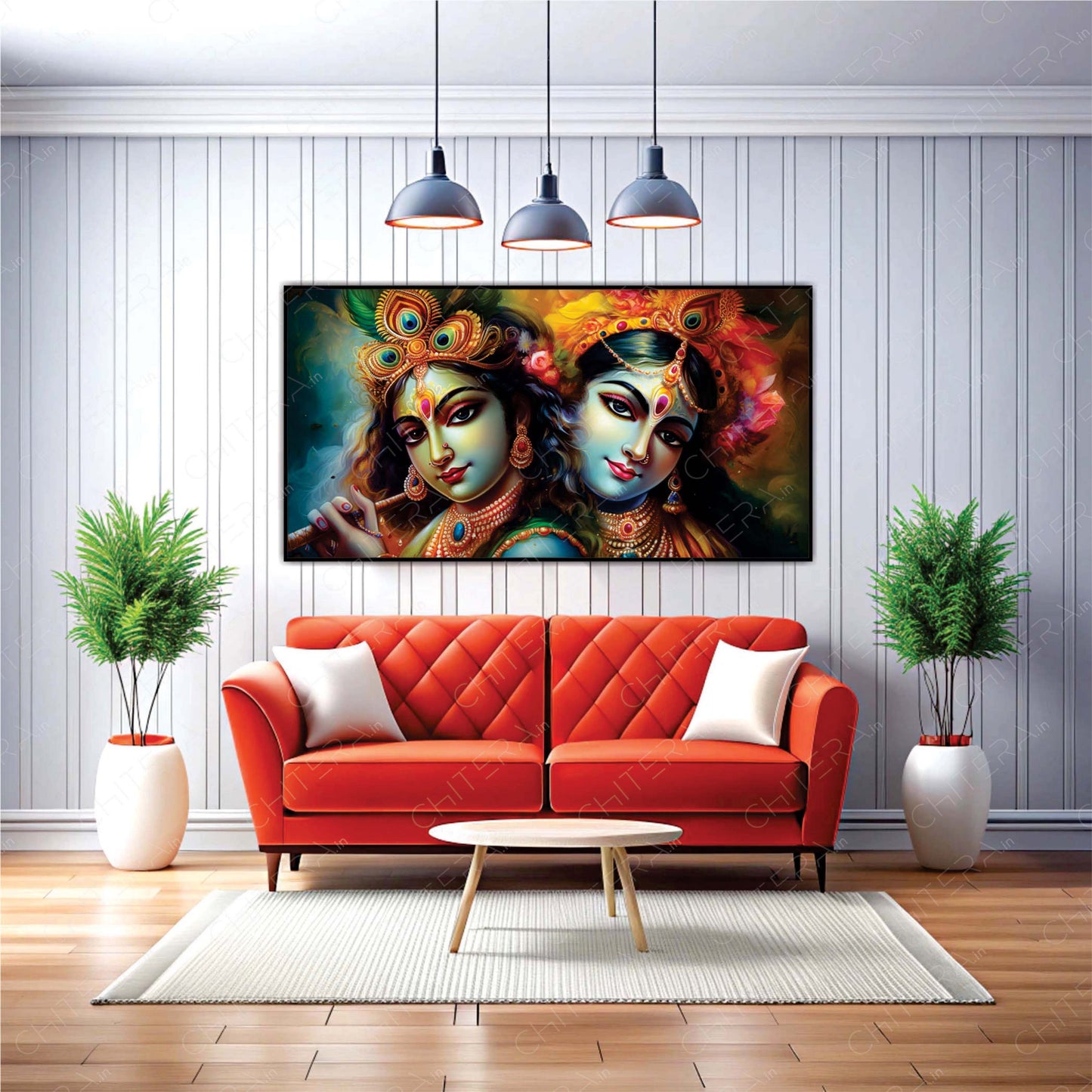 Divine Radha Krishna Together in Bliss Canvas Wall Art