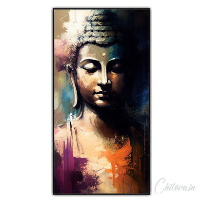 Lord Buddha Color Stroked Vertical Canvas Art