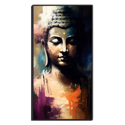 Lord Buddha Color Stroked Vertical Canvas Art