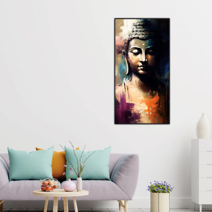 Lord Buddha Color Stroked Vertical Canvas Art