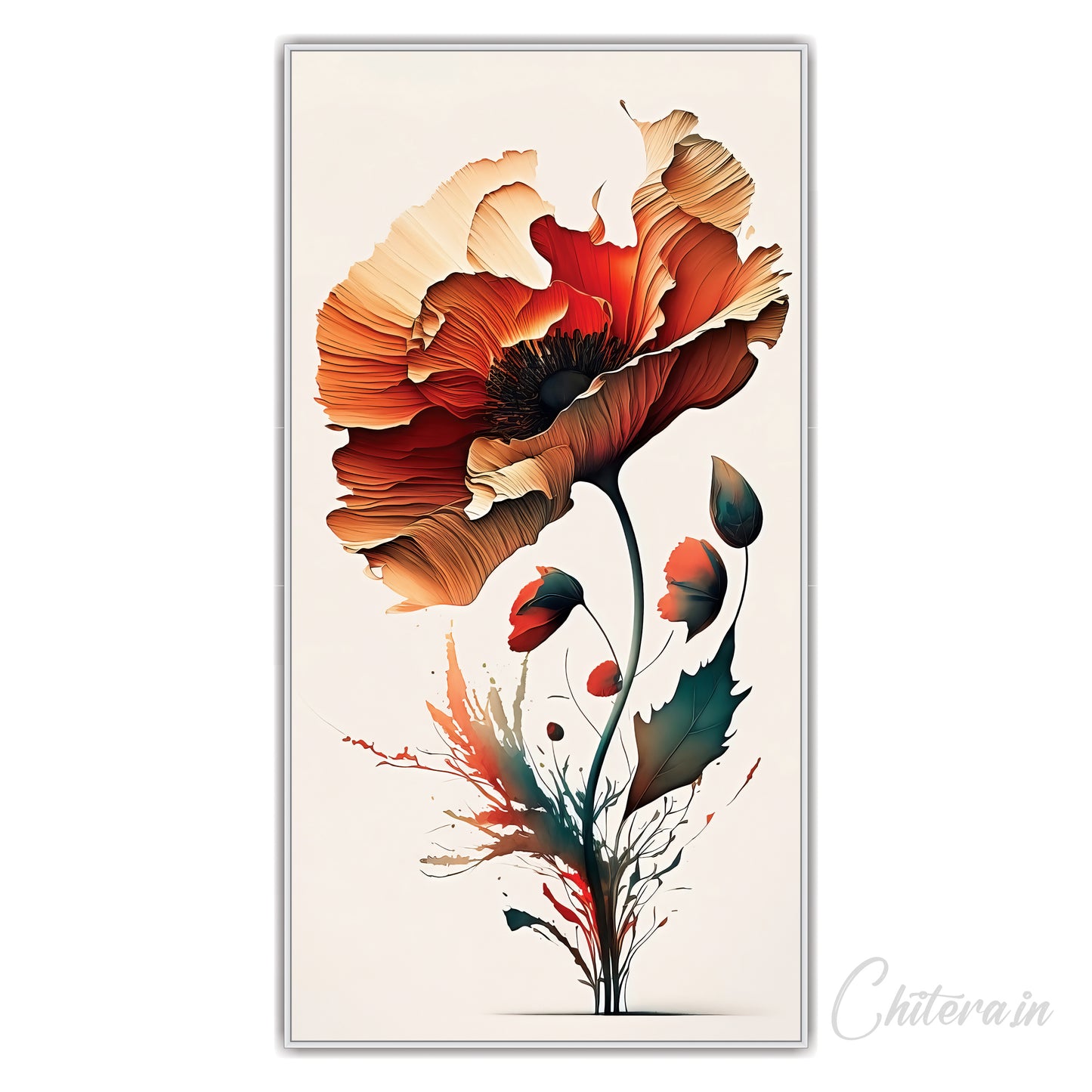 Flower with red orange petals green stem art Canvas Wall Painting