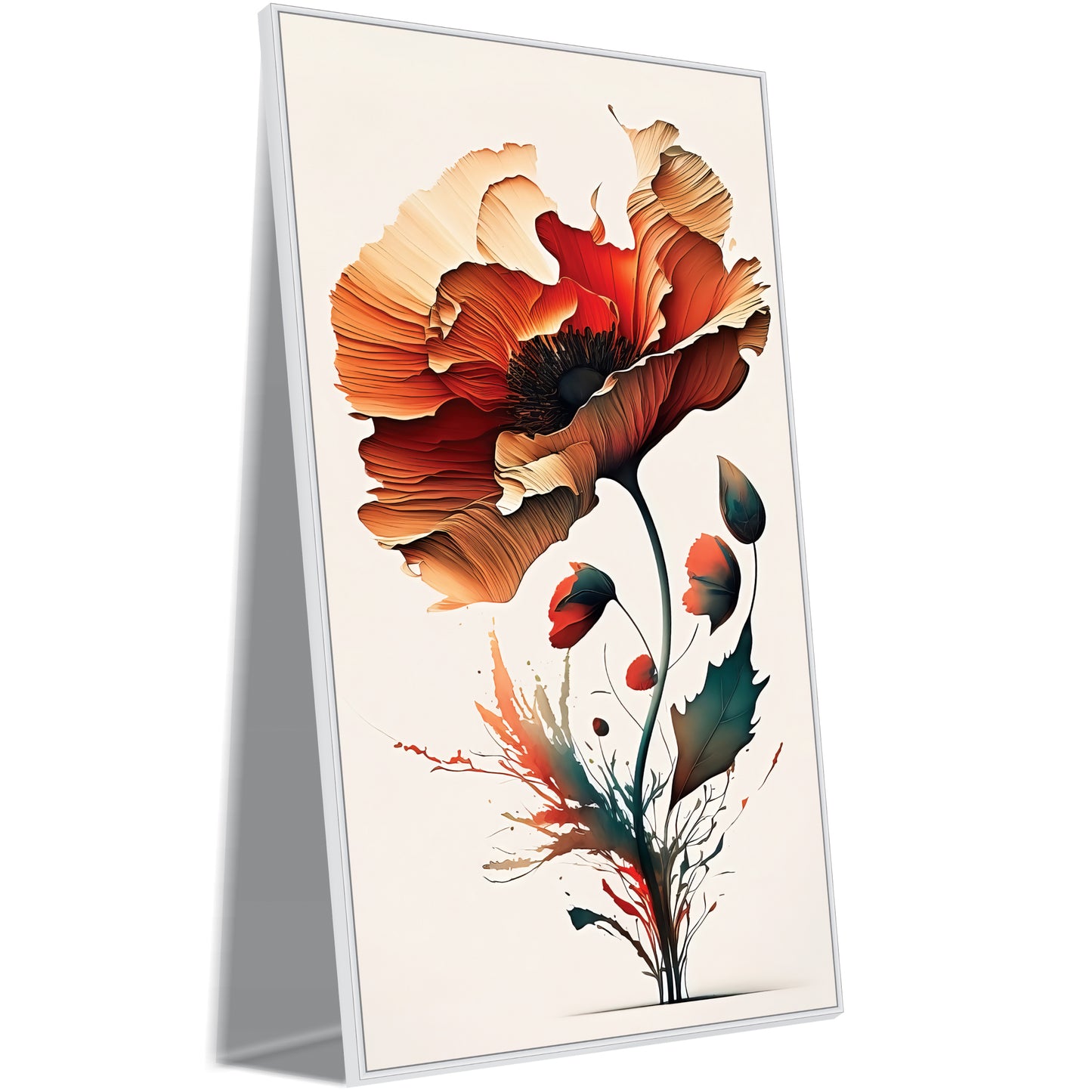 Flower with red orange petals green stem art Canvas Wall Painting