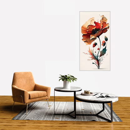 Flower with red orange petals green stem art Canvas Wall Painting