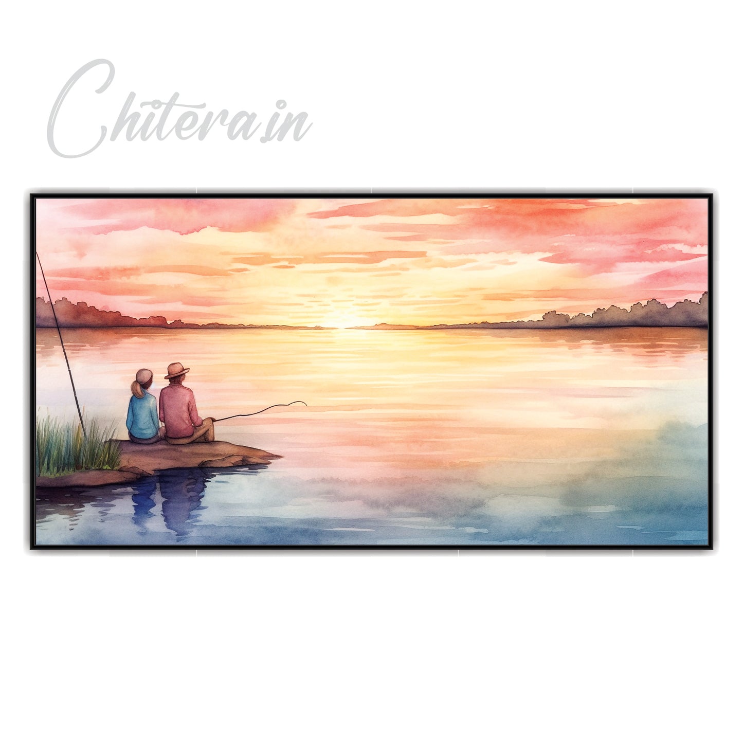 Sunset View with Couple Canvas Art Print Wall Painting