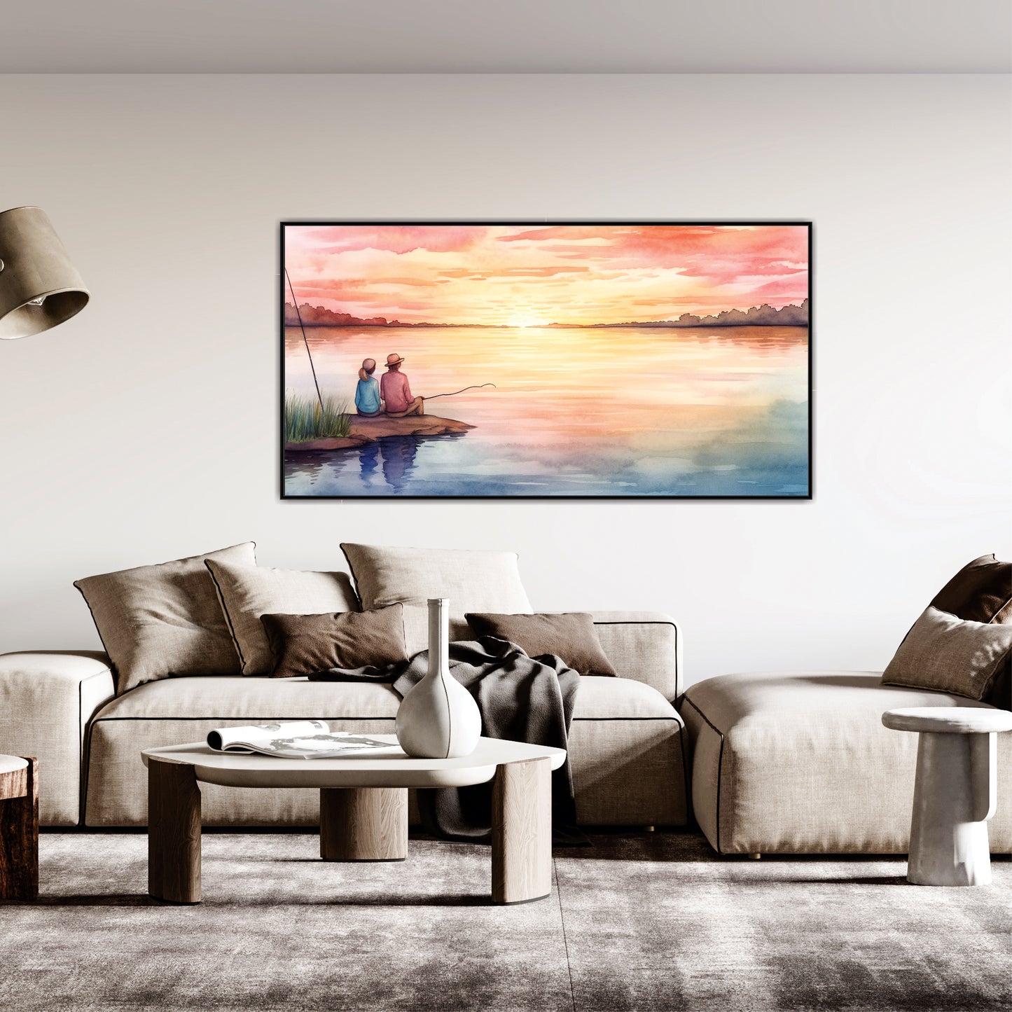 Sunset View with Couple Canvas Art Print Wall Painting