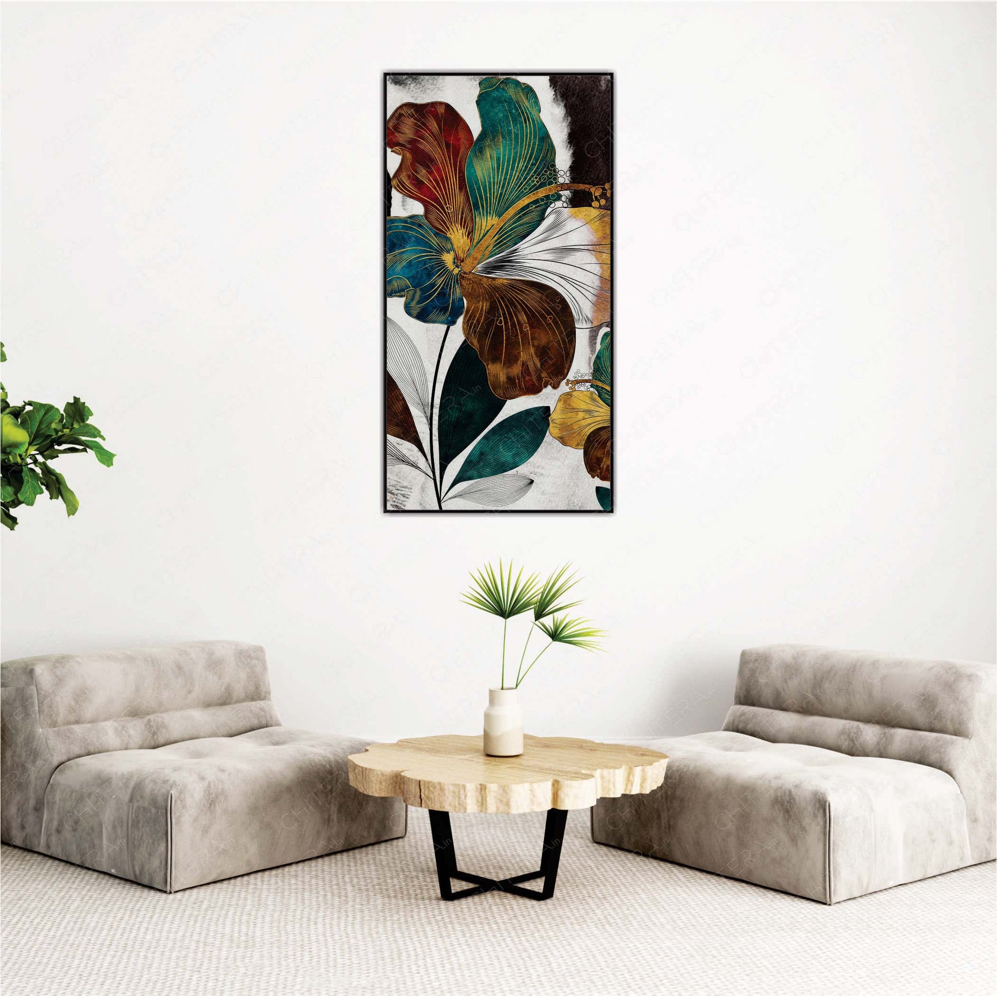Velvet Flora canvas wall art by Chitera displayed in modern living room with elegant floral design décor